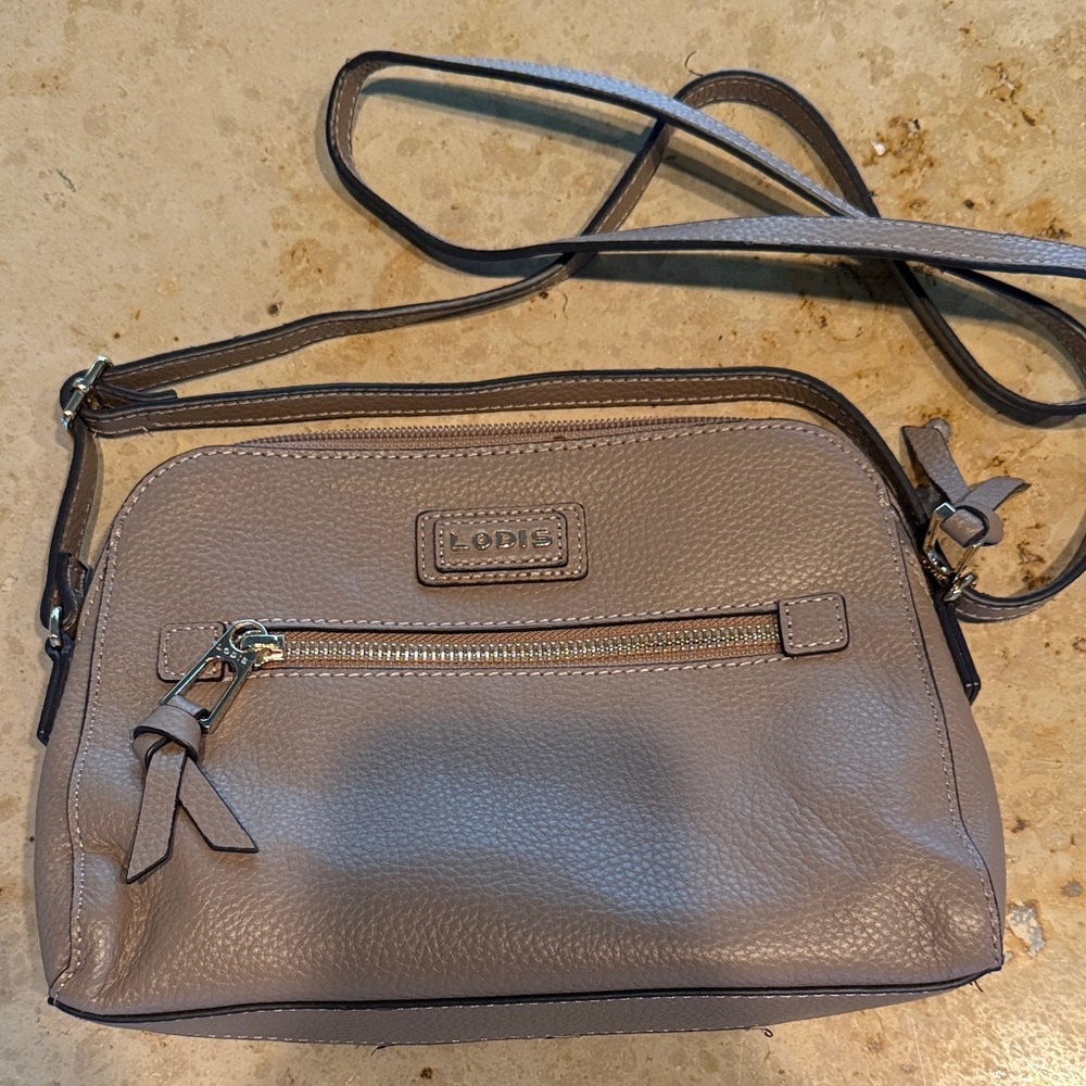 Lodis Taupe Leather Crossbody Bag